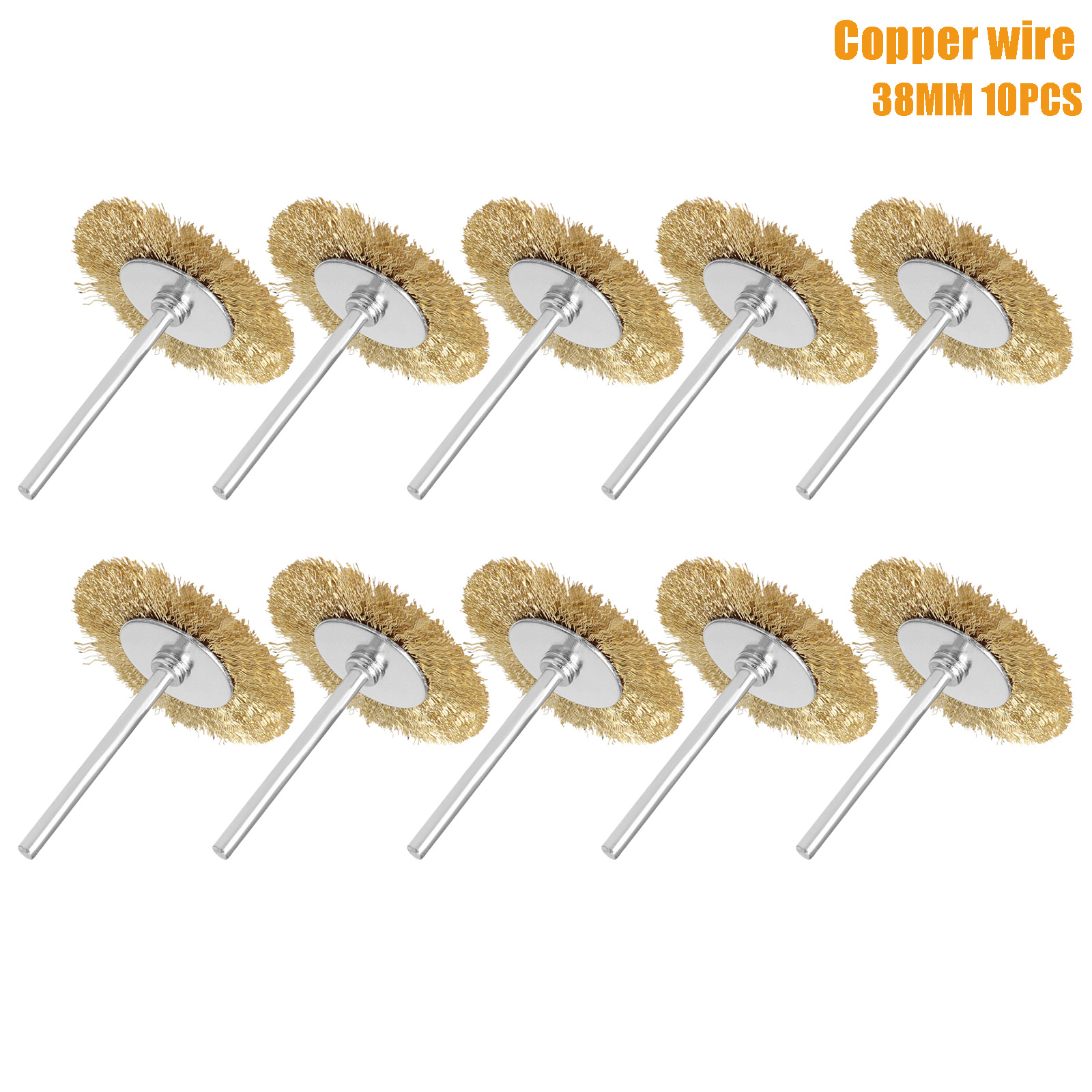 10 pezzi spazzola metallica in acciaio gambo da 3 mm ruota per lucidatura mini trapano Dremel rimozione ruggine metallica pretrattamento superficiale rettifica utensile rotante: Arancione