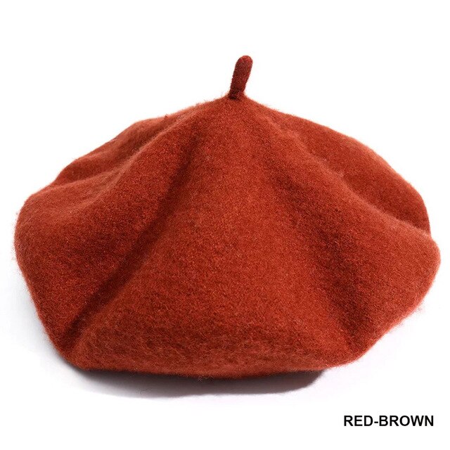 Vrouwen Meisje Beret Franse Kunstenaar Warme Wollen Winter Beanie Hat Cap Vintage Vlakte Baret Hoeden Effen Kleur Lady Winter caps: Red -brown