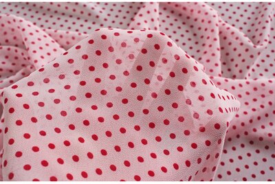 50*145cm Light Pink Polka Dot Small Dot Printed High Twist Chiffon Fabric Dress Shirt Women's Handmade DIY Fabric: 01