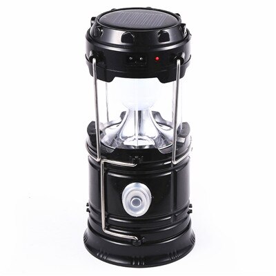 Solar Lamp lantern Portable Solar Energy Outdoor Light Led Lighting Solar Panel Camp Tent Fishing Lamp: Black / US Plug