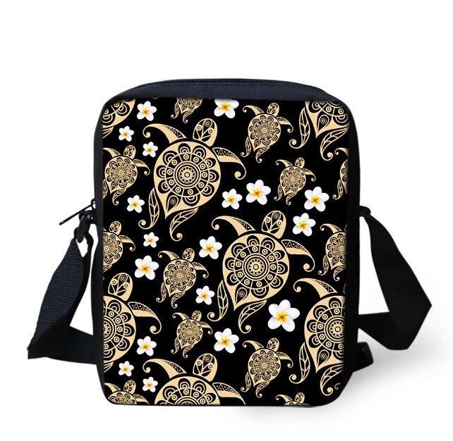 Bolsas de mensajero de Polinesia Francesa para niños, morral de tortuga Frangipani de escuela media, Chica adolescente de hombro cruzado: HE00318E