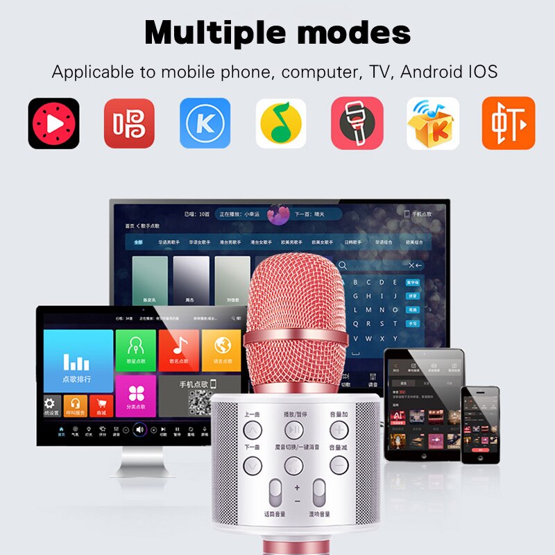 WS-858 Bluetooth Wireless Microphone Handheld Karaoke Mic USB Mini Home KTV For Music Playing Singing Speaker Player
