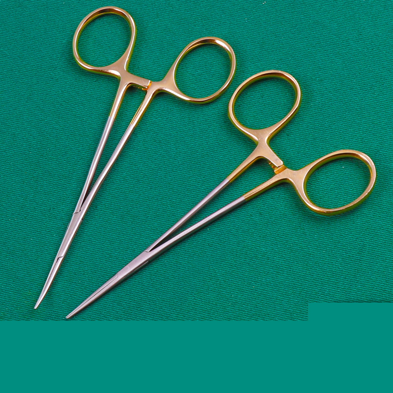 Microvascular hemostatic forceps double eyelid forceps fine stainless steel curved gold handle straight fat hemostatic