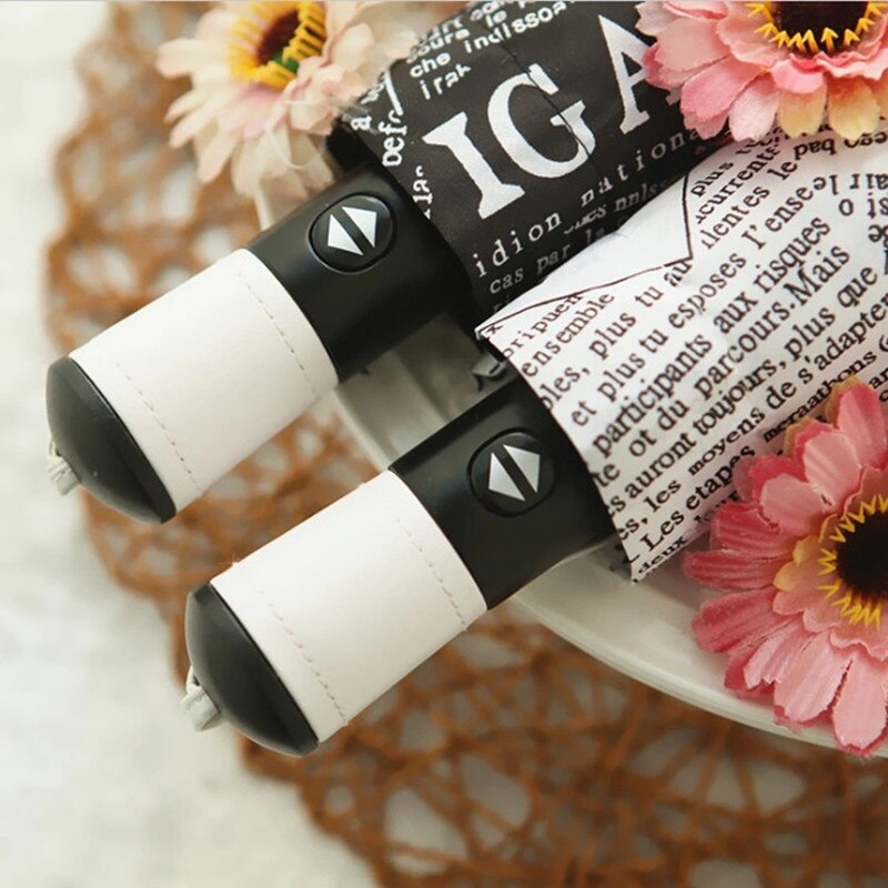 Fully Automatic Upscale Three-Folding Retro Style Printing Umbrella Black and White Newspaper Printing Sunscreen Folding Umbrell