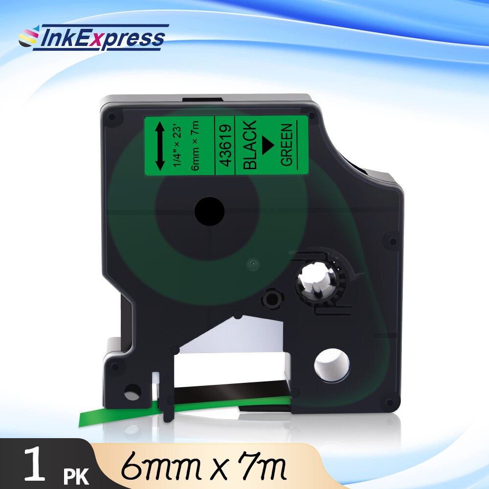 InkExpress Tape For DYMO 43613 43617 43618 43610 43614 43615 43616 Label Tape 6mm Printer Ribbon For DYMO LM 160 280 Label Maker: Black on Green
