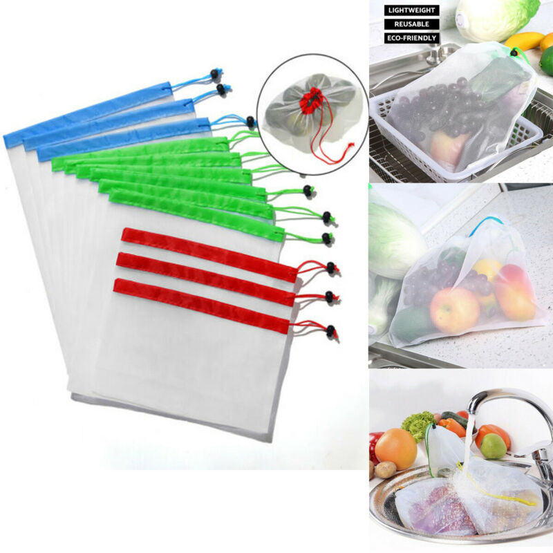 12/15 st återanvändbara produkter påsar svart rep mesh grönsak frukt leksaker förvaringspåse miljövänlig mat dragsko shoppingväska