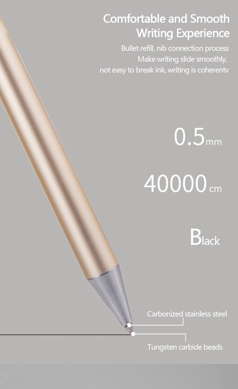 Xiaomi deli metal skilt pen kuglepen signering pen 0.5mm gel premec glat switzerland refill sort blæk kontor skole skrivepen