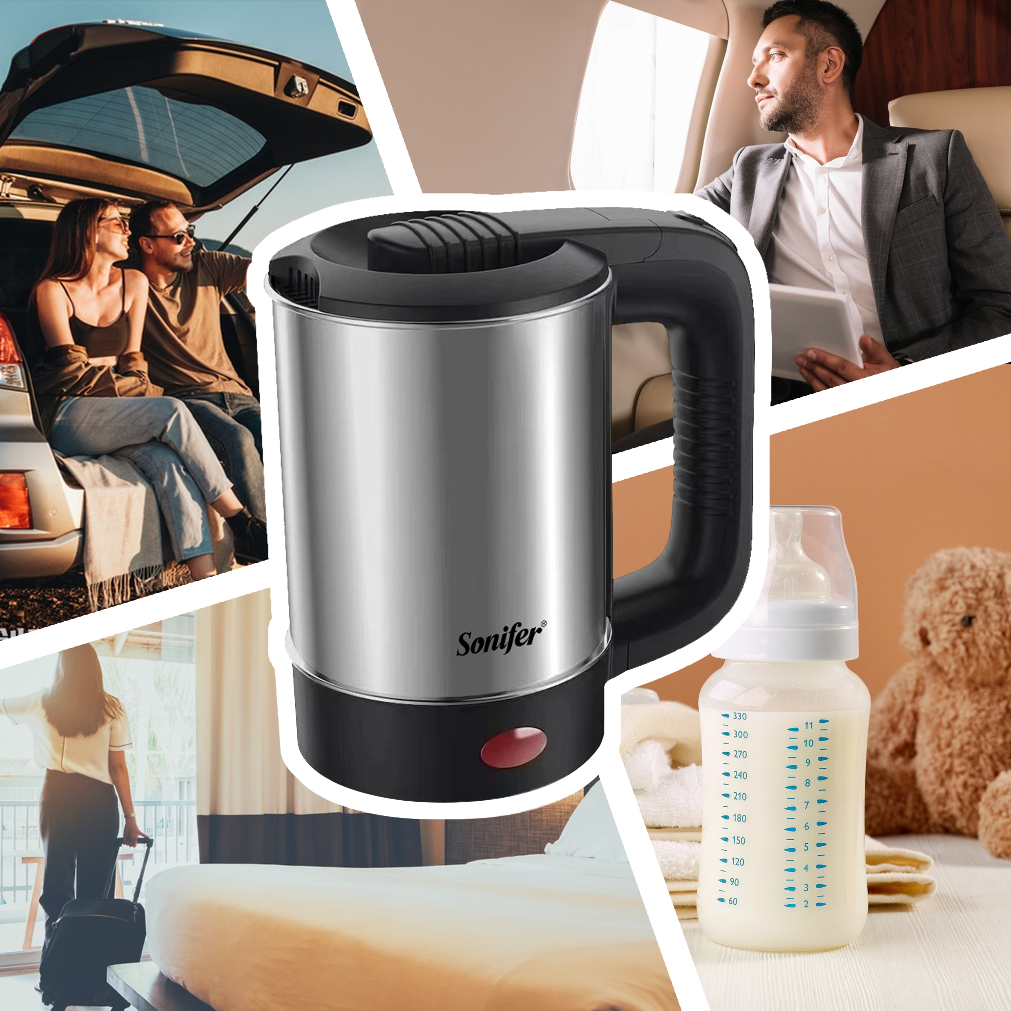 0,5 L Mini Wasserkocher Tee Kaffee Edelstahl 600 W Tragbare Reise Wasserkocher Topf Für Hotel Familie Ausflug Sonifer