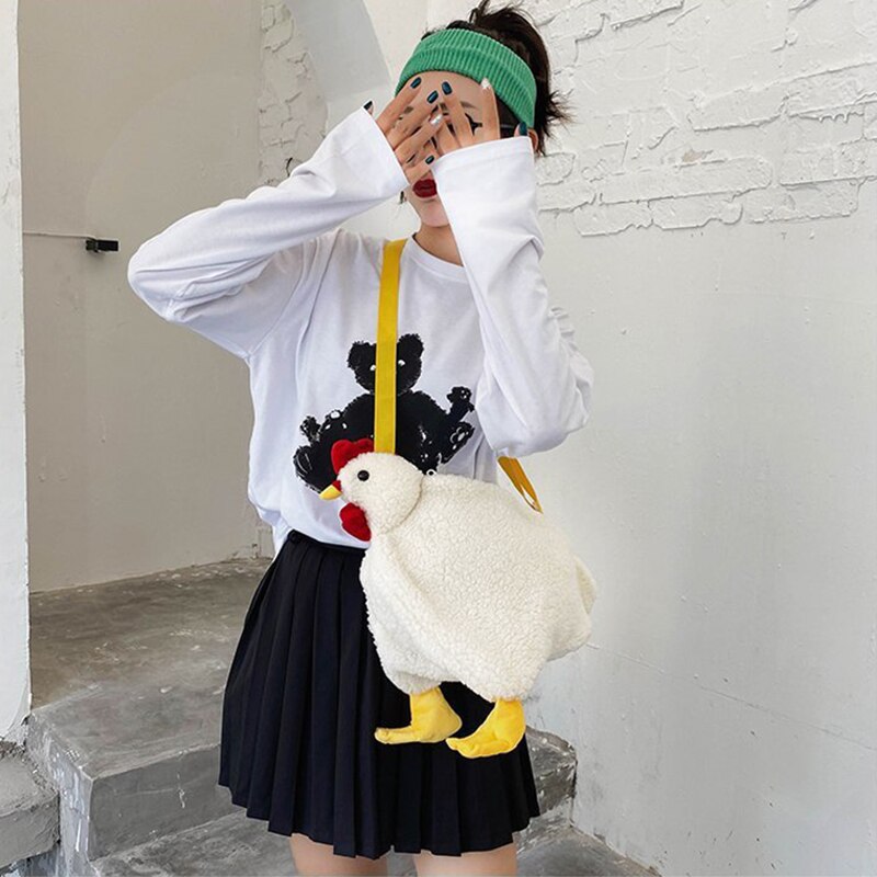 Chickens Shape Bag Zipper Crossbody Purse for Women Soft Fleece Cute Shoulder Bags TY66