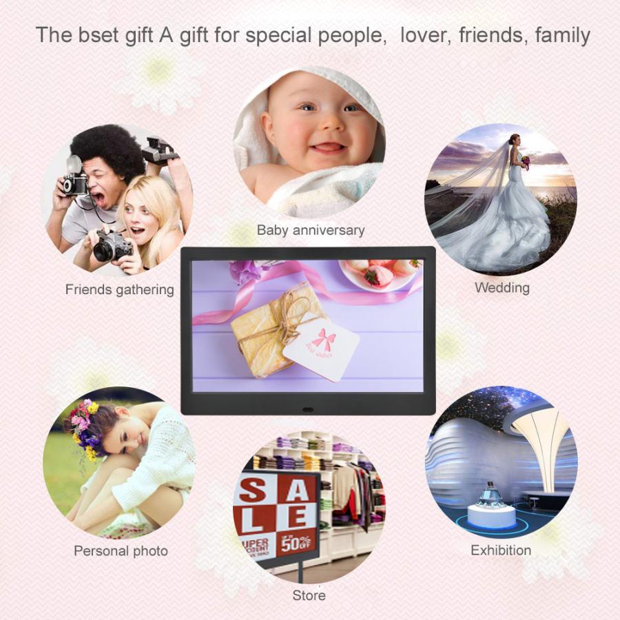 Black/White Digital Photo Frame 10 inch 1024*600 HD Digital Photo Frame Screen Multiple Languages Screens Ratio 16:9