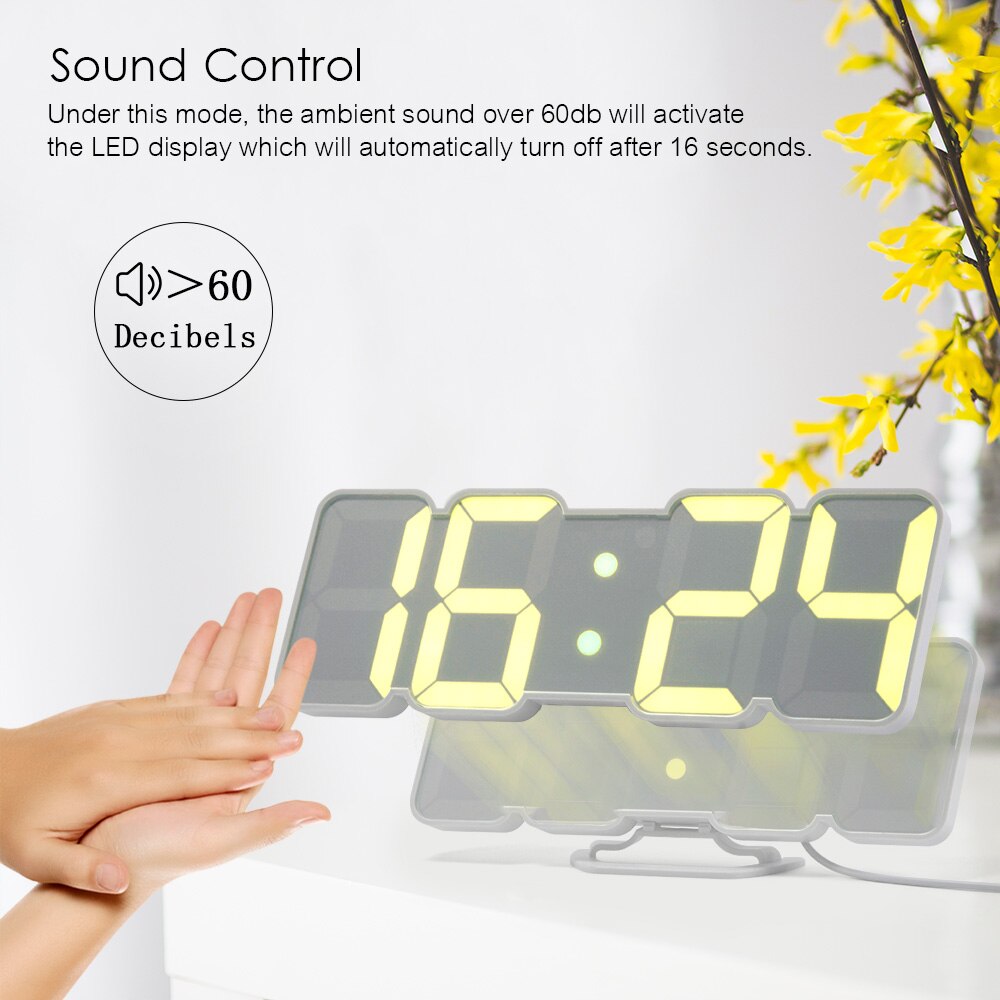 3D Voice Control Wall Clock Wireless Remote Digital Wall Clock LED 115 Colors Display Adjustable brightness Desktop Clock USB
