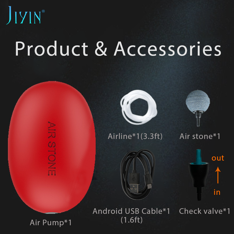 Jiyin ultra lydløs akvarium luftpumpe akvarium ilt pumpe pumpe med tilbehør til op til  to 30 liter tank usb  dc 5v: Rød
