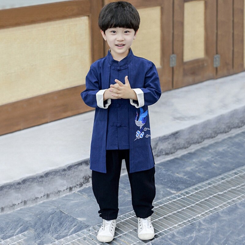 Kids Hanfu Kleding Set Baby Boy Chinese Traditionele Jaar Kleding Borduren Kinderen Jongens Tang Pak Kung Fu Tops Broek