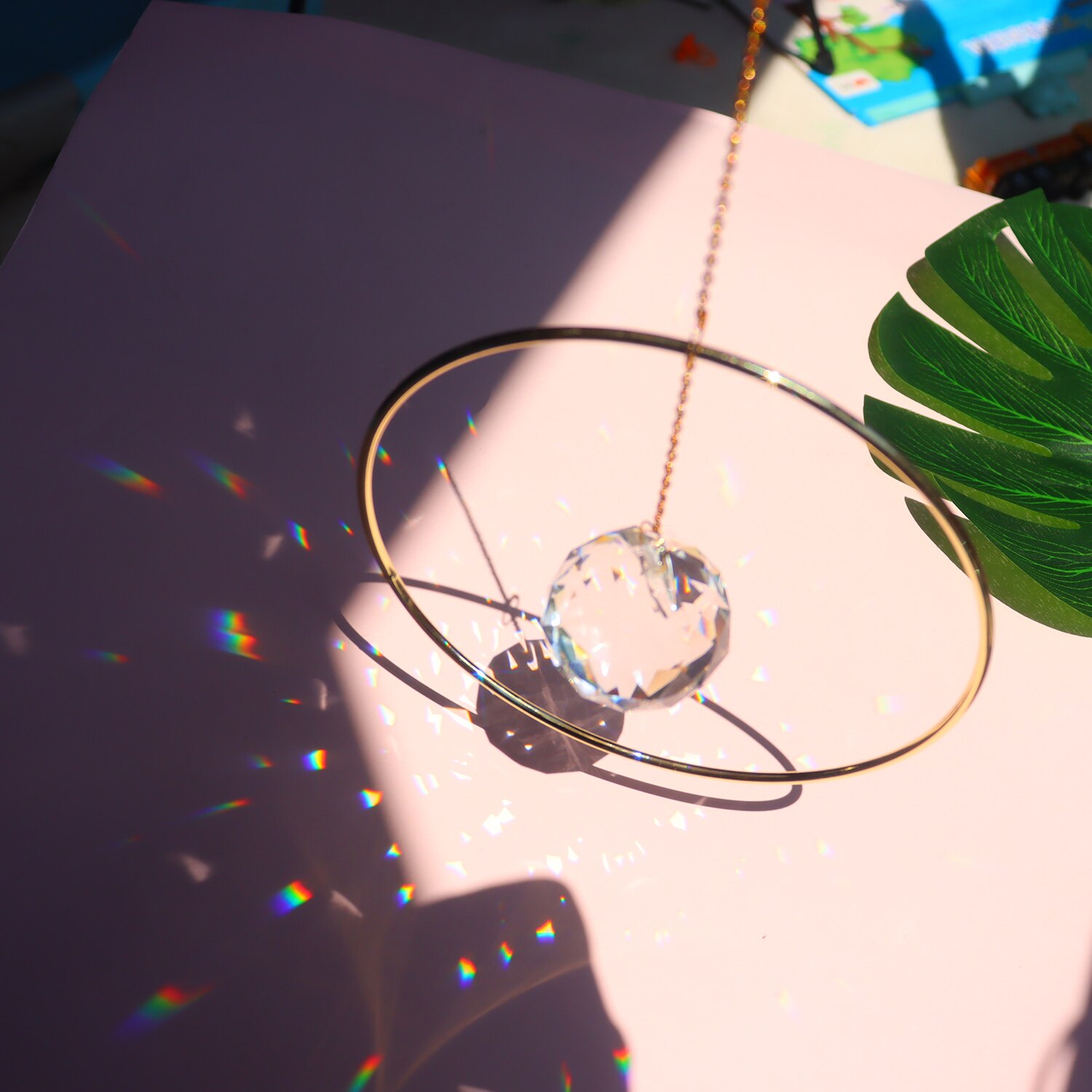 01-12 Suncatcher Crystal Rainbow Wind Chime Pendant Moon Hanging Ornament Crystal&amp;Copper Window Decor Home Garden Patio Decor: 10-30CM