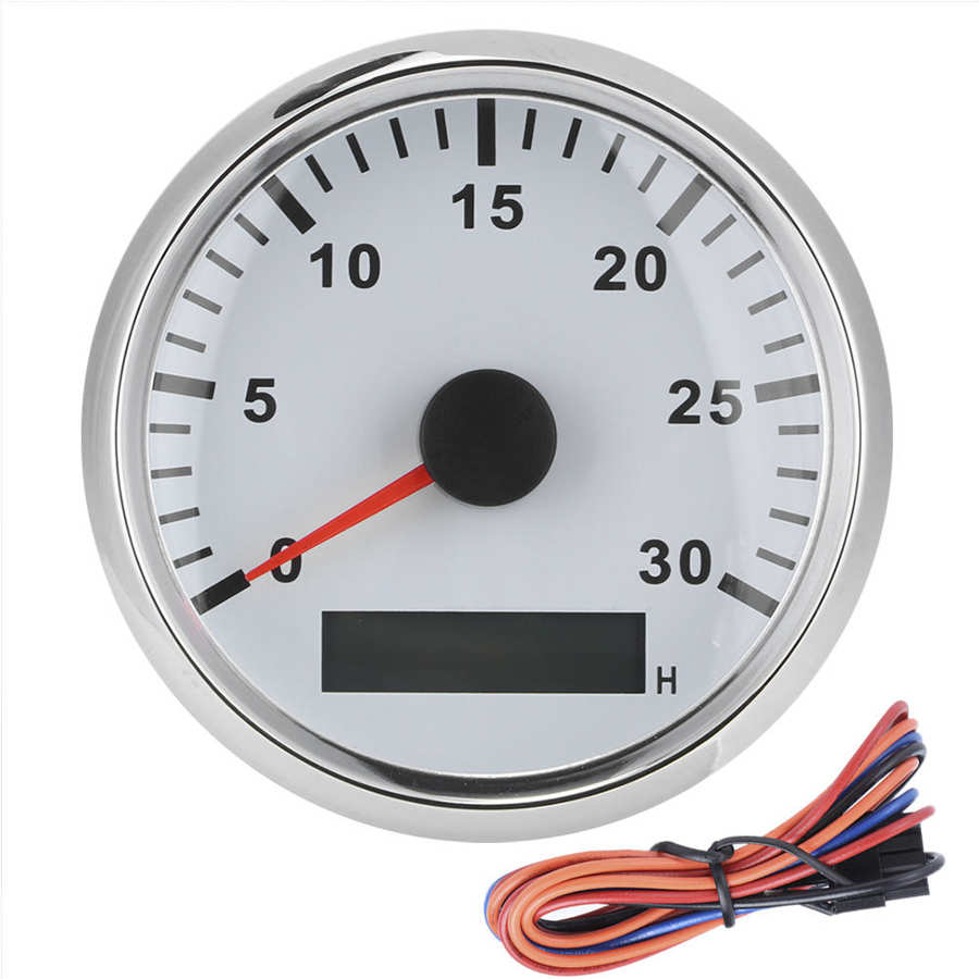 85Mm/3.3in Boot Toerenteller Sensor IP67 Tacho Gauge 12V / 24V Rood Licht Met Lcd Display service Urenteller 3000 Rpm: WHITE
