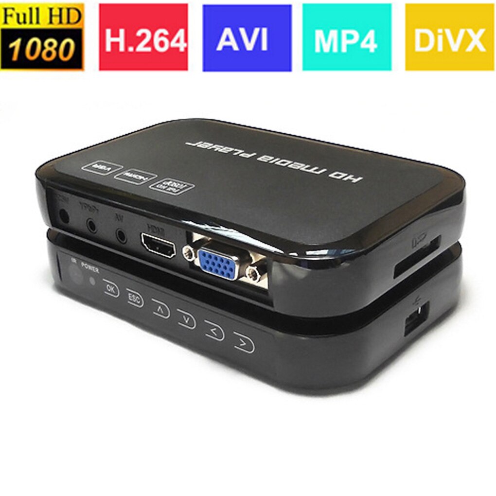 Mini lecteur multimédia Full HD 1080P, H.264, USB/SD/MMC, vidéo/Audio, prend en charge VGA/AV/HDMI, avec télécommande