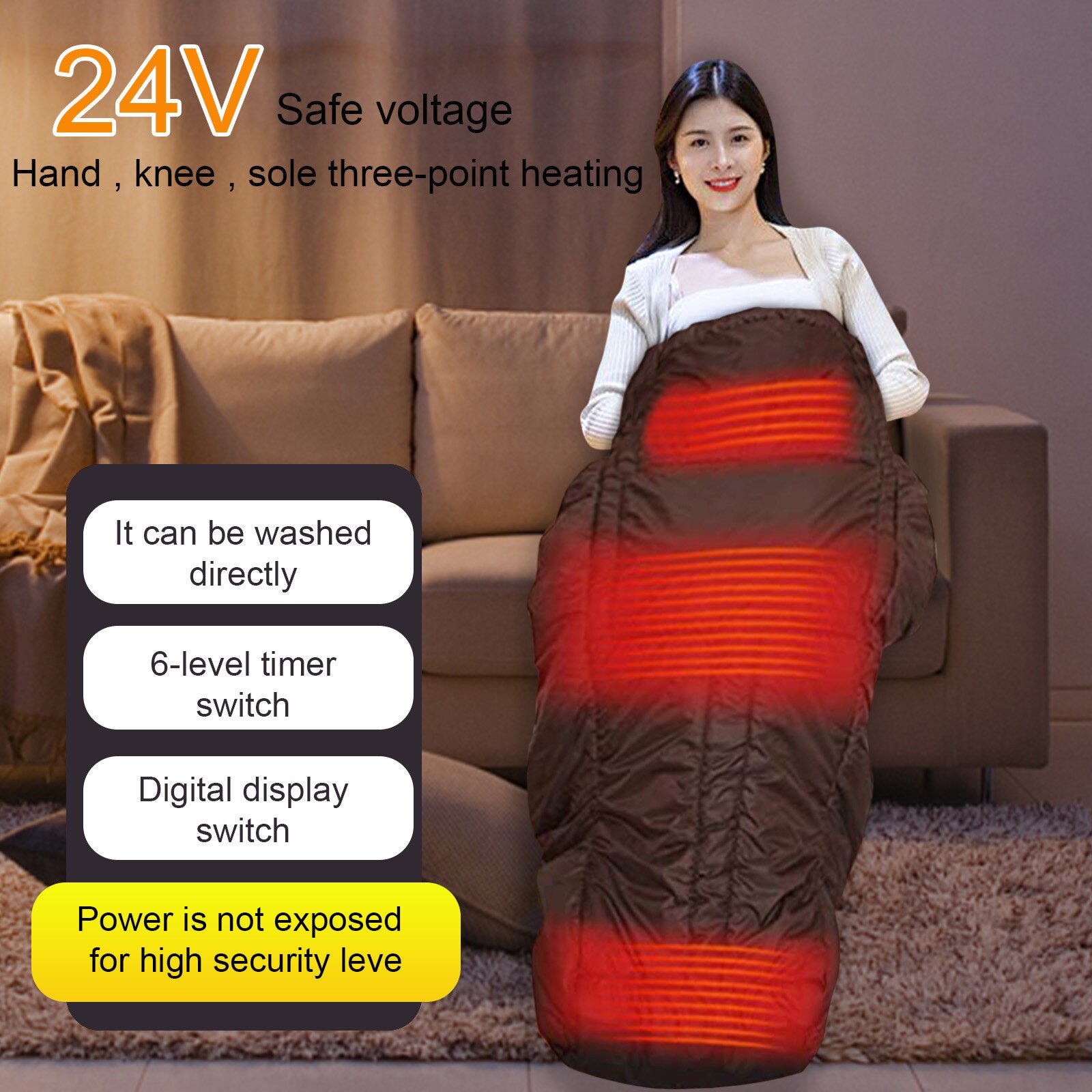 Heated whole body wrapped electric heating pad flannel lining knee hand and foot heater 24 low pressure safe operation