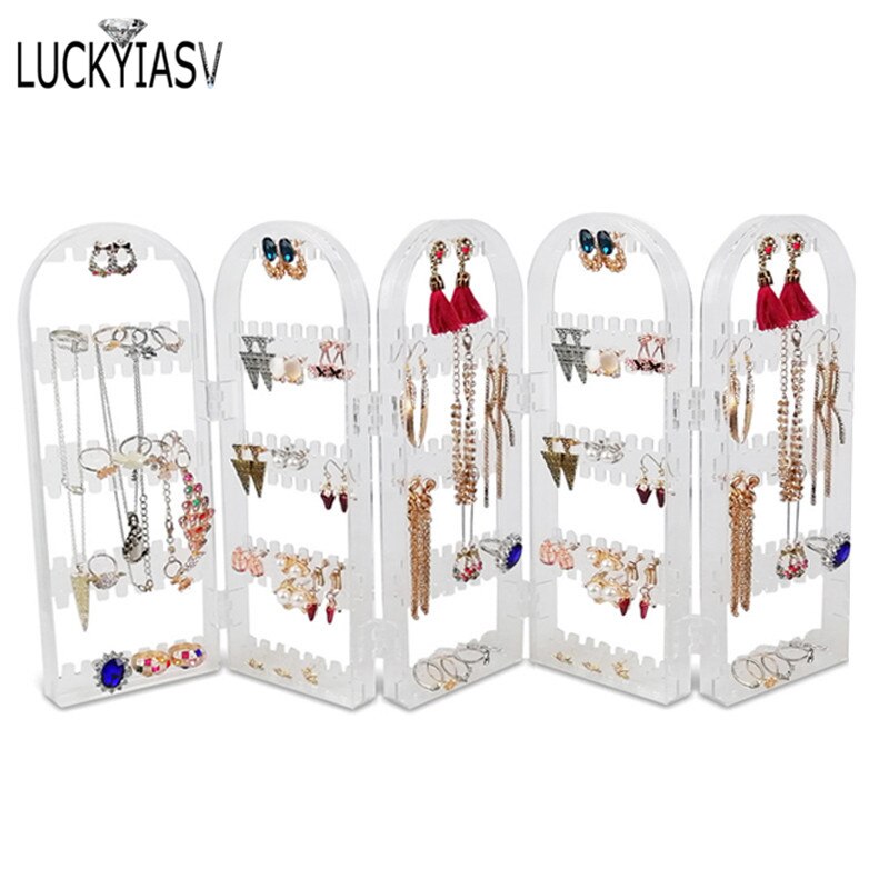 Black 120/180/240/300/360 holes Plastic Earrings Studs Display Rack Folding Screen Earring Jewelry Display Holder Storage Box: 5C-300 holes