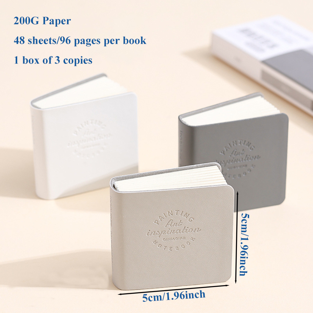 3Pcs 50x50mm Pocket Drawing Book blanks Water color Thick Paper Mini Sketchbook 200g 48sheets Marker Painting Paper Art Supplies: grey