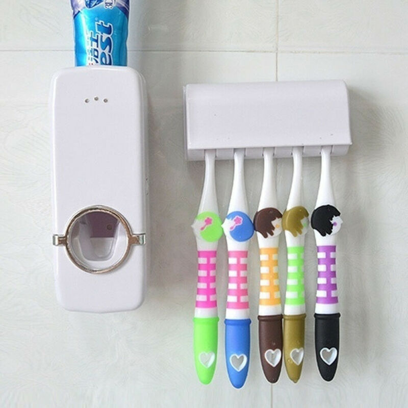 Tandpasta Dispenser 5 Tandenborstelhouder Set Wall Mount Stand Amerikaanse Verkoper