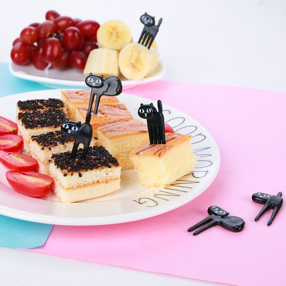 6 stk sort kat frugt gaffel bento mad killing dekoration tilbehør gafler festartikler