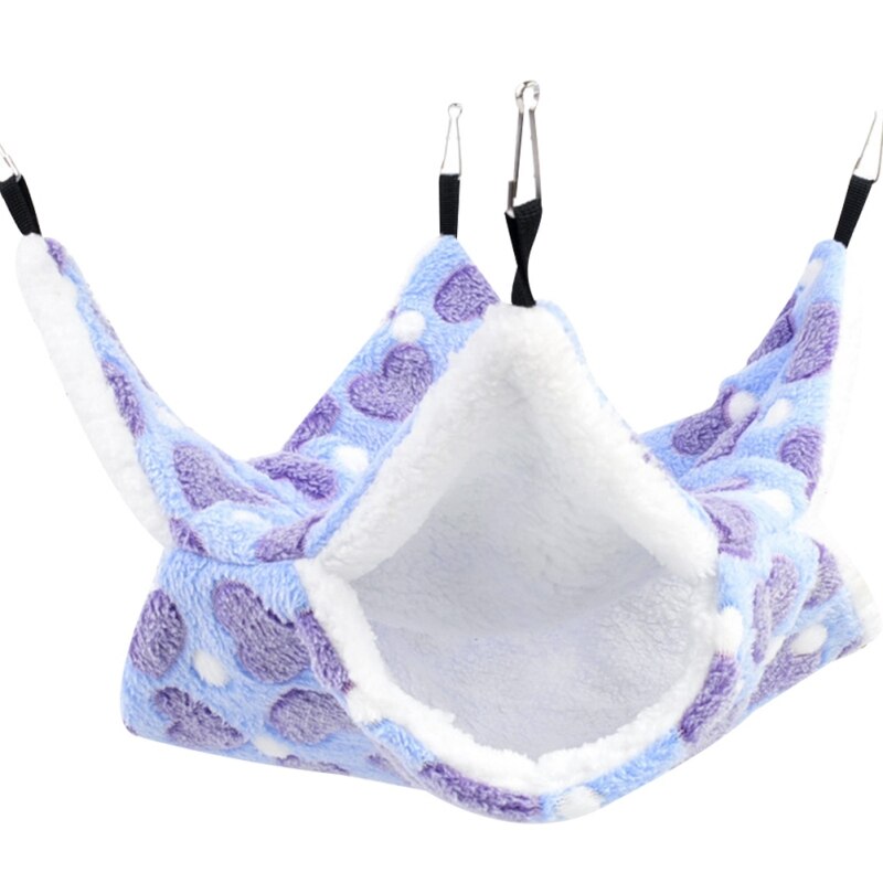 Double-layer Warm Hamster Hammock Rat Hanging Beds House Small Animal Cage Squirrel Guinea Pig Plush Cotton Nests: AZ / L