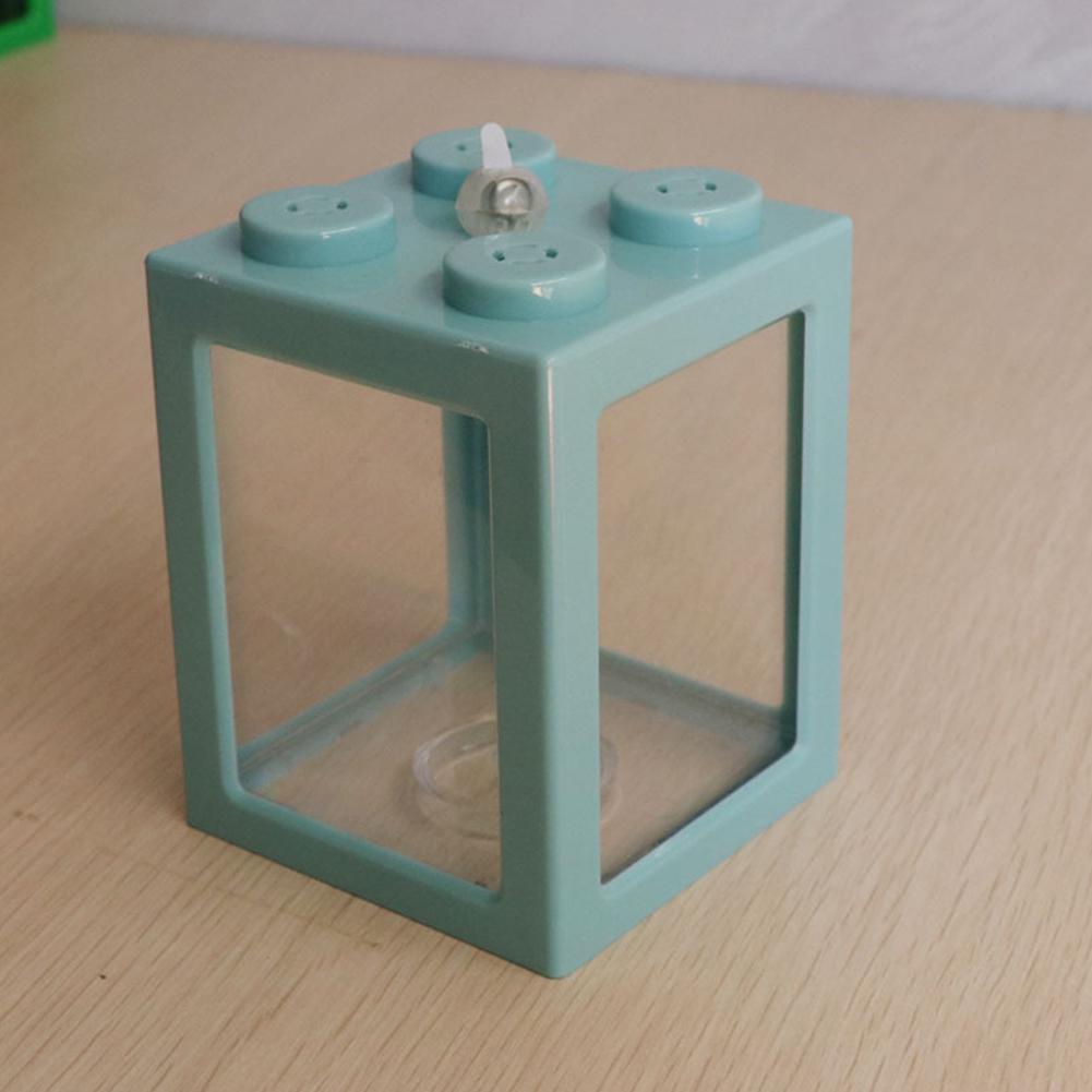 Acrylic Fish Bowl Office Ornamental Transparent Desktop Ecology Box with Light: Light blue