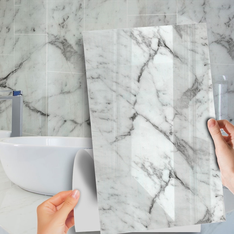 2 pièces Imitation marbre autocollant mural étanche PVC adhésif carrelage autocollant pour cuisine salle de bain meubles maison Decor30X60cm