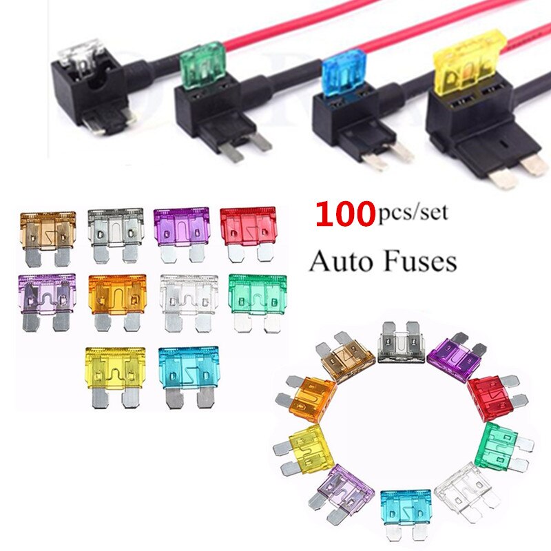 Kit de fusibles de coche para camión, hoja media 2A-35A, hojas cuadradas, seguro de fusible, inserto el seguro de lámpara de xenón, 100 Uds.