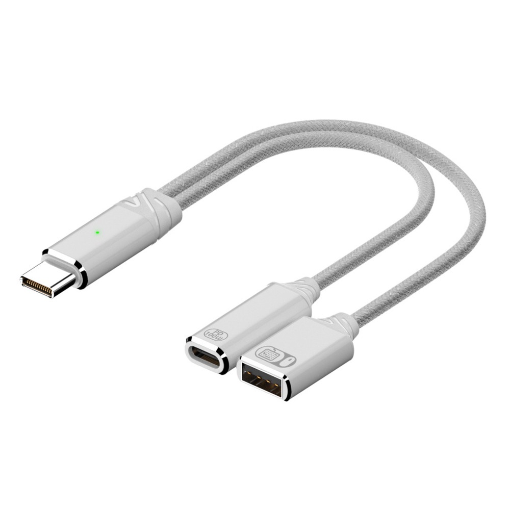 2 in 1 Type C Splitter PD 100W OTG Function USB Headphone Converter Fast Charging HiFi Sound Y Cable Keyboard Mouse: WHITE