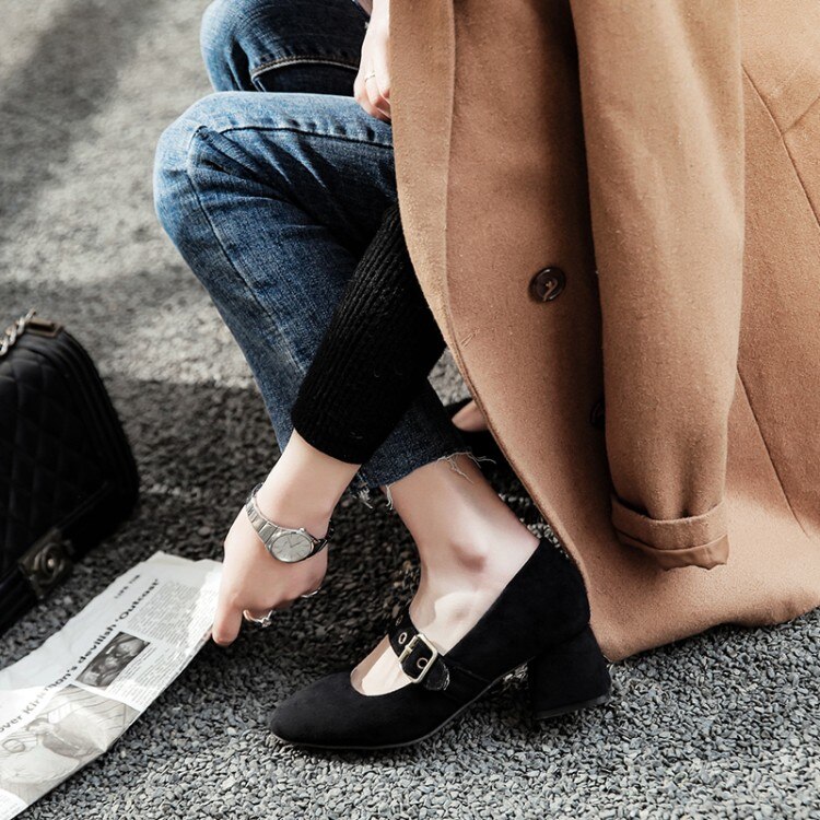 Oversized 10 11 12 ladies high heels women shoes woman pumps Square-headed heavy-heeled single shoes