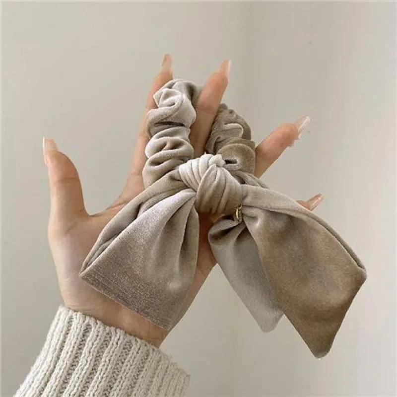 Vintage terciopelo arco Scrunchie nudo de conejo cinta de cuerda para el cabello elástico Cola de Caballo titular lazo para el cabello accesorios sólidos para el cabello invierno
