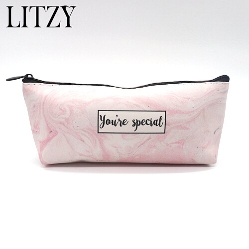 Marmer Etui School Leuke Potlood Gevallen Voor Meisjes Jongen Kawaii Lederen Grote Pen Tas Pencilcase Zakje School Briefpapier: Pink color 2