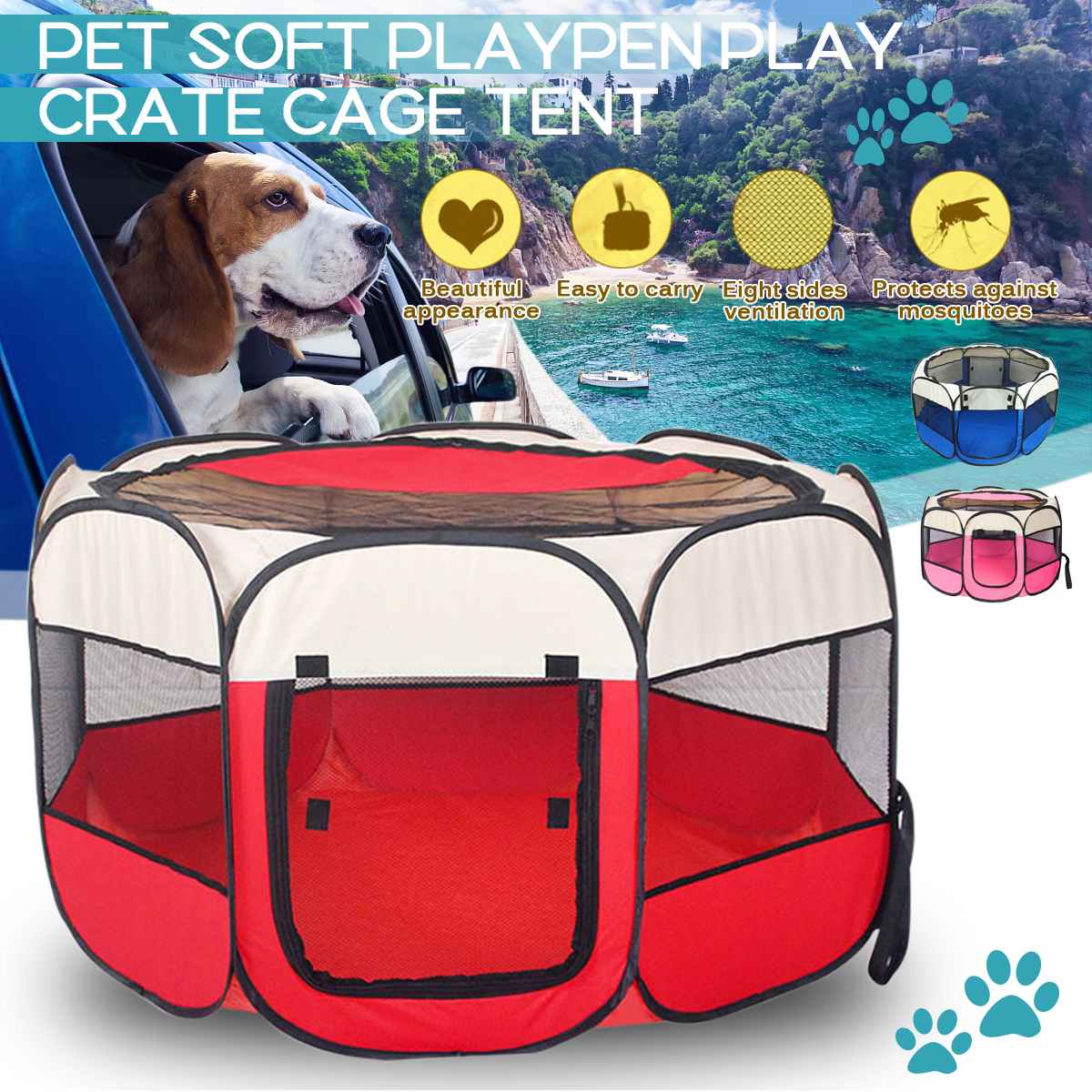 Canis ao ar livre portátil cercas casas da barraca do cão para cães dobrável interior filhote de cachorro gatos pet gaiola octagon cerca 73x73x43cm