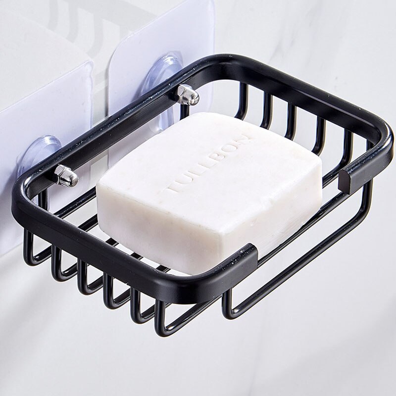 Porte-savon en aluminium multi-usages, sans poinçon, étagère de drainage, conteneur mural pour savon, accessoires de salle de bains et de cuisine: Black
