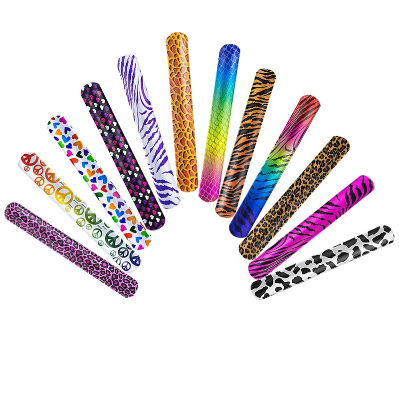 FunPa 100PCS Slap Bracelet Party Animal Patterns Hearts Printed Party Wrist Strap Slap Bands Party Favors