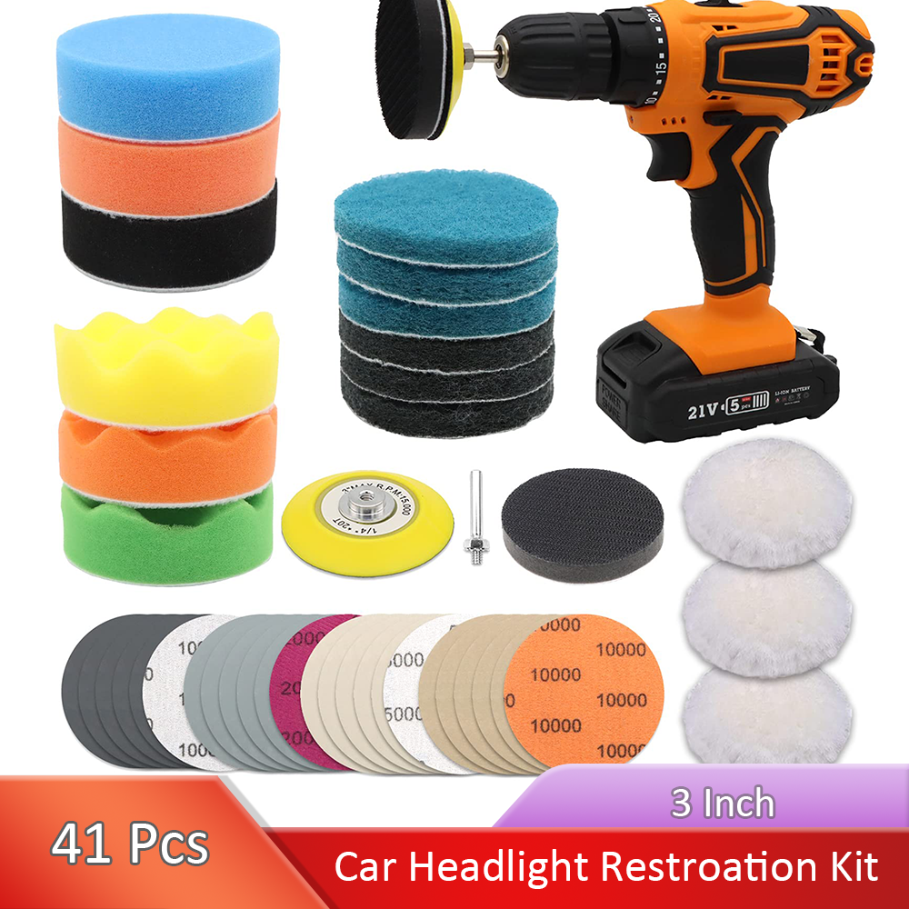 Kit de restauration des phares de voiture Disque de polissage de 3 pouces avec éponge de polissage de voiture Tampon d'interface doux
