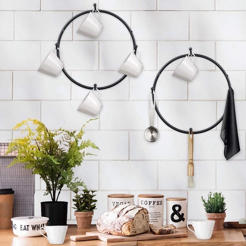 SHGO CHAUDE-Porte-Gobelet À Café, fixé au Mur Support De Tasse De Café Rond Tasse À Café Cintres Pour Le rangement de La Cuisine Et Organisateur, crochets De Tasse