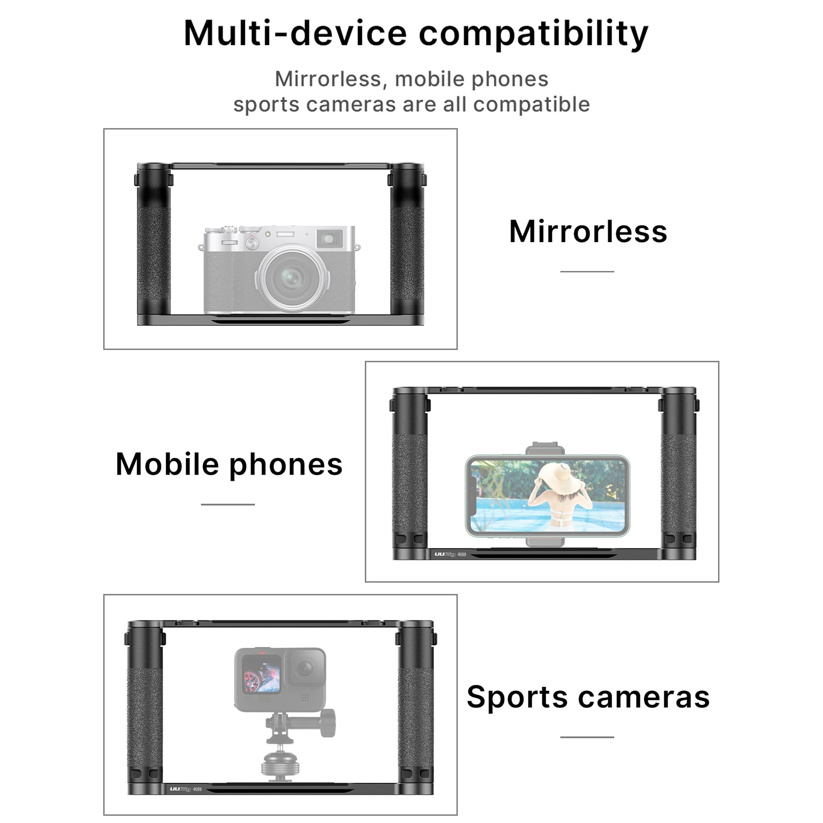 UURig R069 uniwersalny DIY metal wideo klatka szybowa Vlog takielunek ręczny stabilizator z 1/4 Cal śruba podwójne zimne uchwyty robić butów robić aparatu