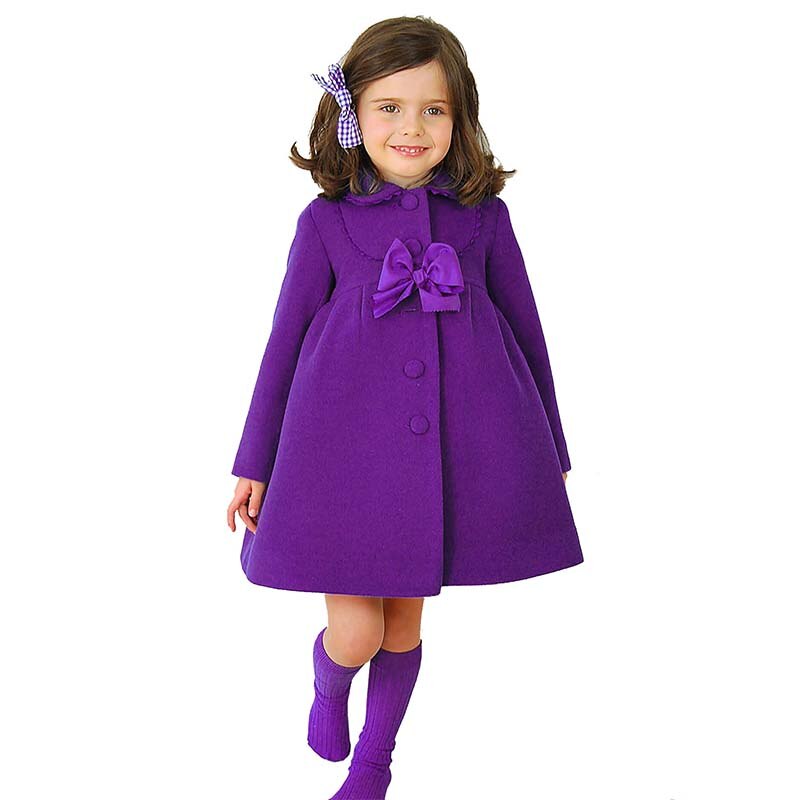 Ullkåpe jente høst vinter jenter bomull lange jakker til barneklær nydelig sløyfe nedtrekkbar krage kåpe til jenter