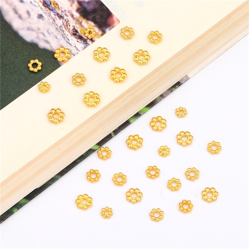 10Pcs 18K Gold 4 5 6mm Copper Beads End Torus Metal Flower Bead Caps Needlework for Diy Jewelry Making Bracelet Accessories