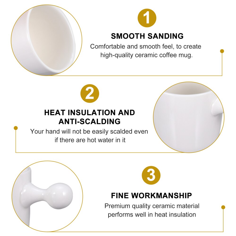 1pc Ceramic Cup Coffee Mug Teacup with Handle for Home Restaurant (White)