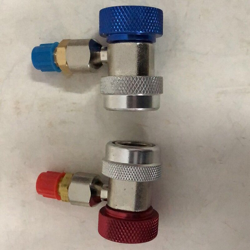 1 Pair of Automatic Freon R134A AC Air Conditioner Adjustable Quick Coupling Refrigerant High and Low Pressure Adapter Connector