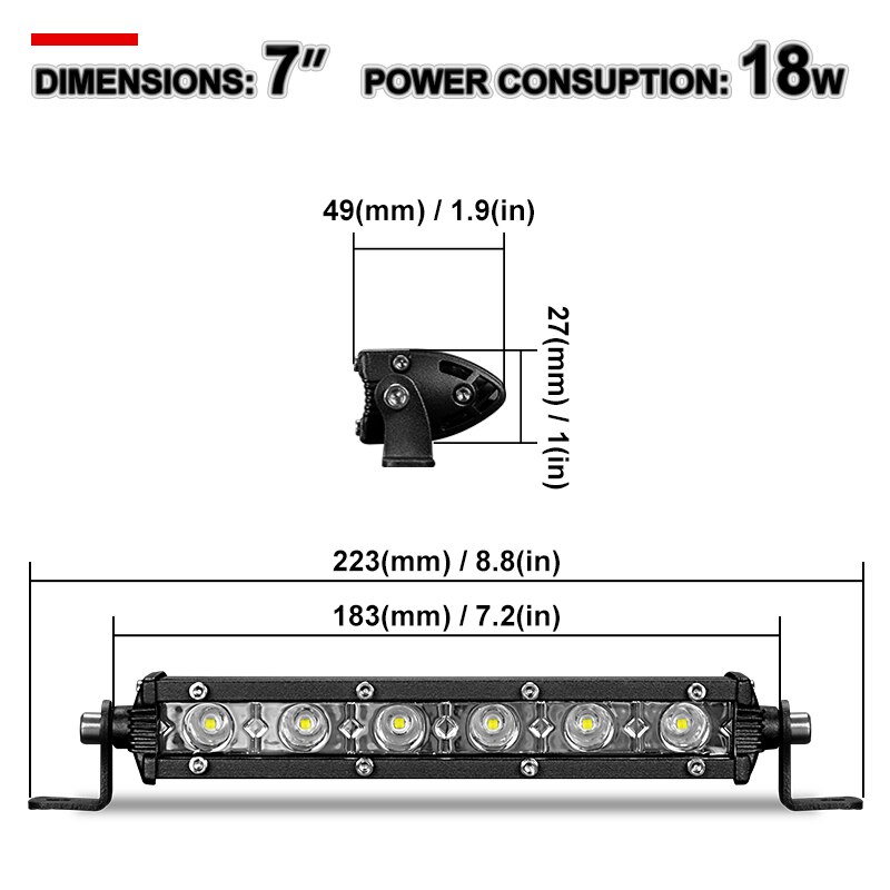 7 tum 18w smal led light bar flood spot led bar arbetslampa för jeep truck trailer offroad atv tv car 4wd driving
