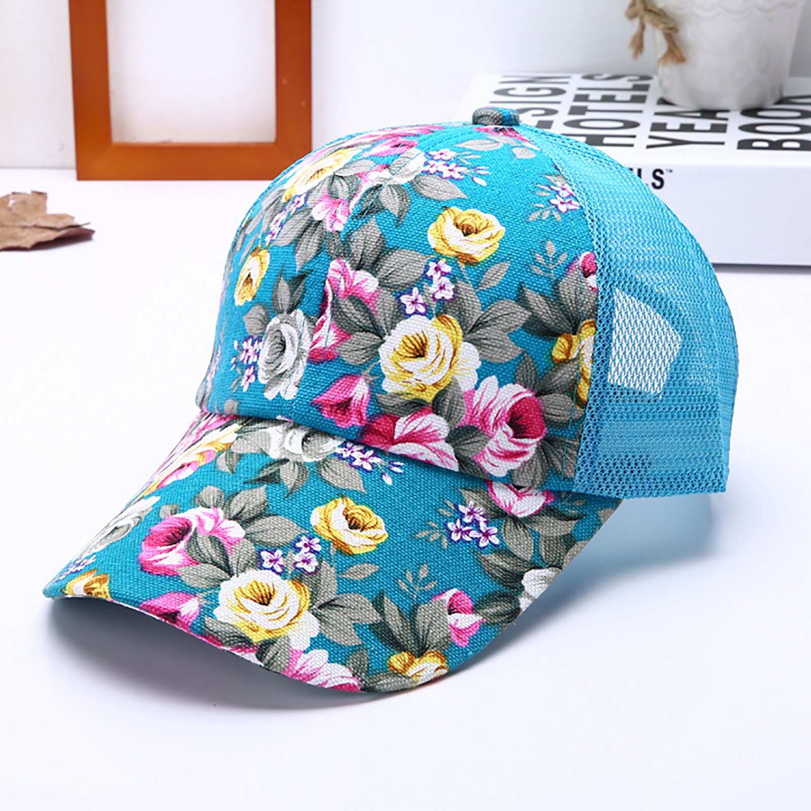 Floral Cap For Women Printing Mesh Breathable Baseball Caps Hat For Golf Fishing Mum Hats: Sky Blue