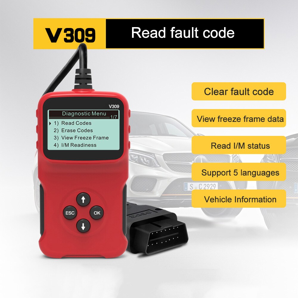9-16v OBD Diagnostic Device Car Fault Reader Code Scanner Vehicle Fault Code Reader 5 languages supported