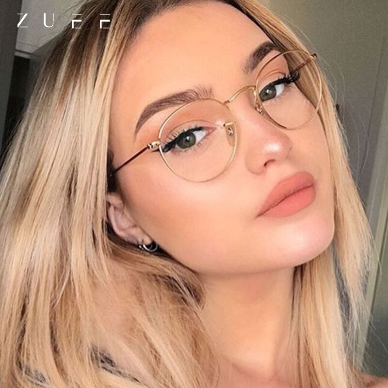 Gafas clásicas redondas, montura Simple, cristales planos, luz clásica, miopía, Gafas de Metal para mujer, montura de gafas de estilo intelectual literario