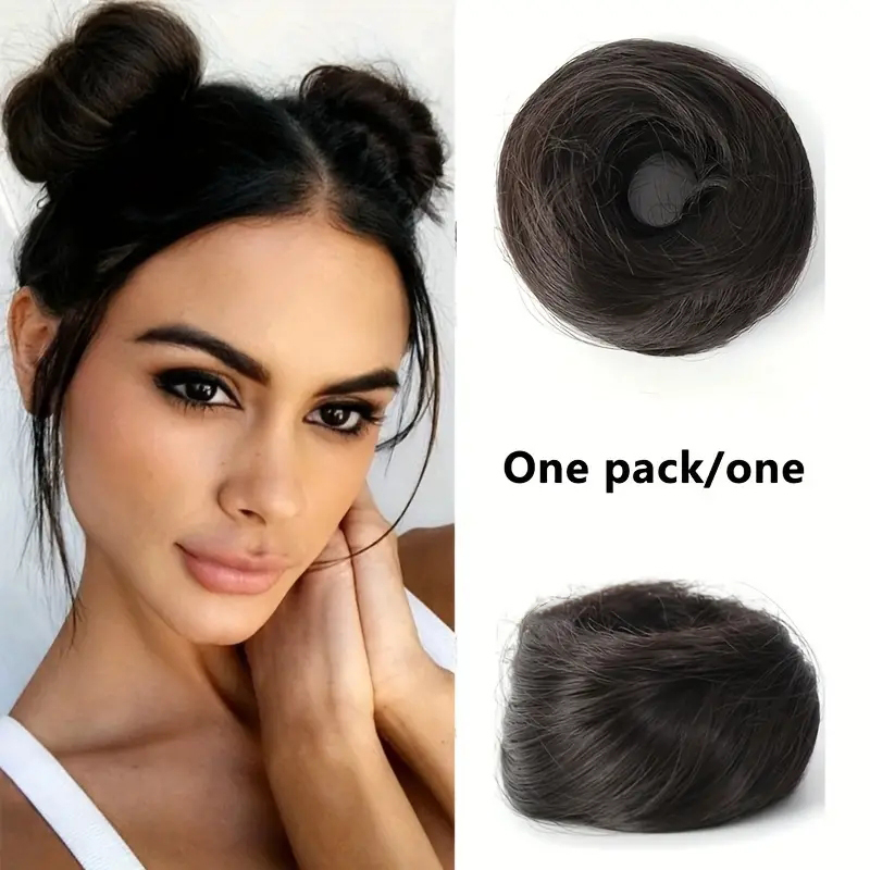 Moño básico para mujer, moño de pelo liso sintético para todas las personas, extensión de cabello de aspecto Natural para mujer: Plata