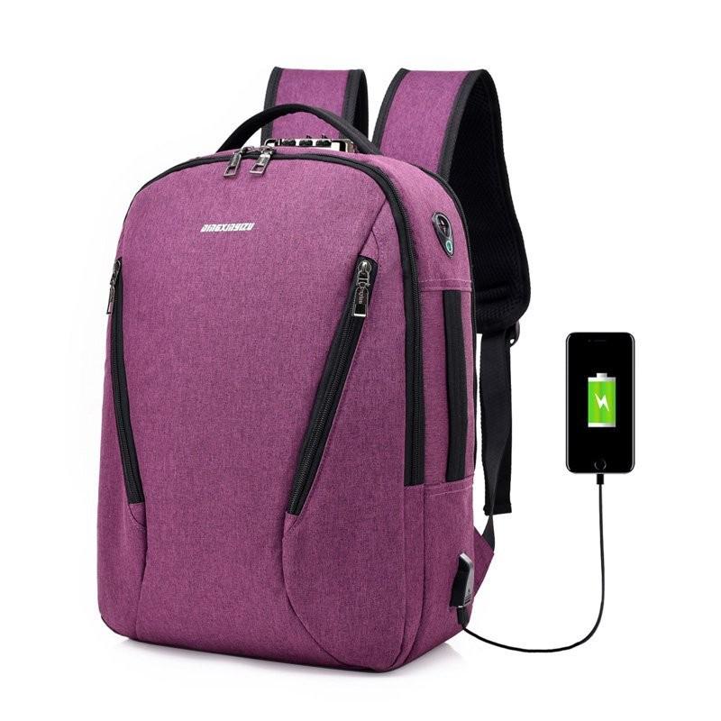 Mochila informal antirrobo con carga Usb para hombre, bolso de hombro para ordenador portátil, de viaje de negocios, escolar, universidad, nueva: Purple