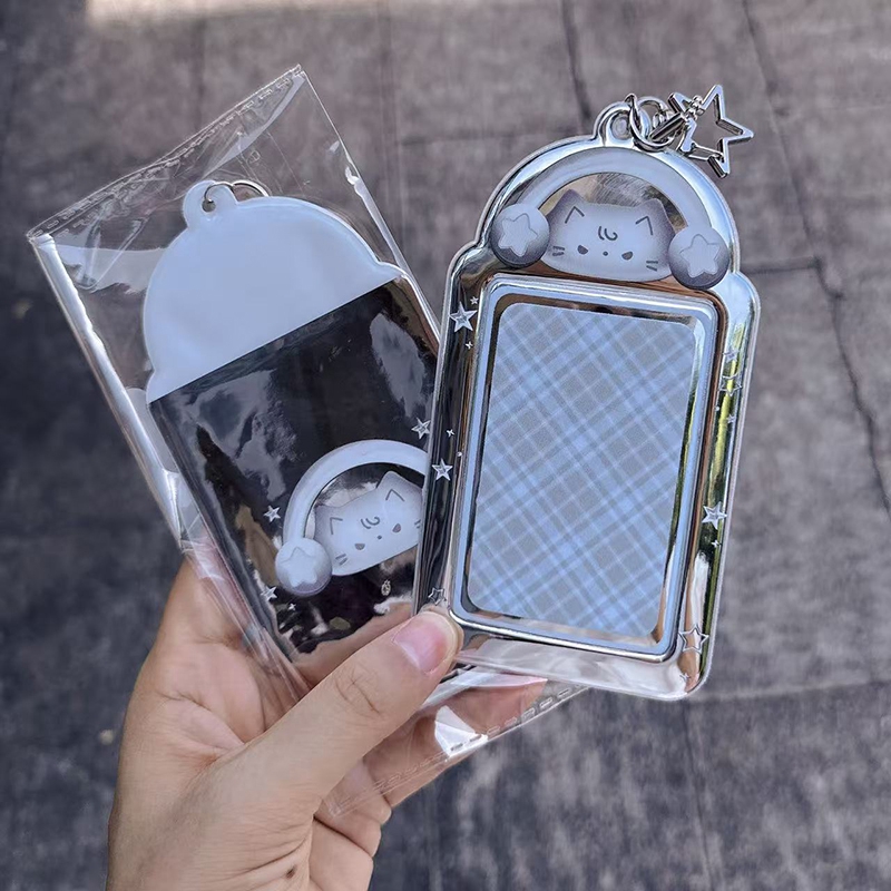 Portatarjetas de fotos de gato Y2K, soporte para sesión fotográfica Idol Kpop, llavero, mochila, colgante de exhibición, funda protectora para tarjeta de estudiante, álbum de fotos